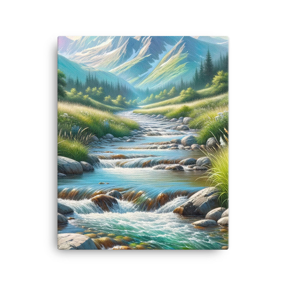 Sanfter Gebirgsbach in Ölgemälde, klares Wasser über glatten Felsen - Leinwand berge xxx yyy zzz 40.6 x 50.8 cm