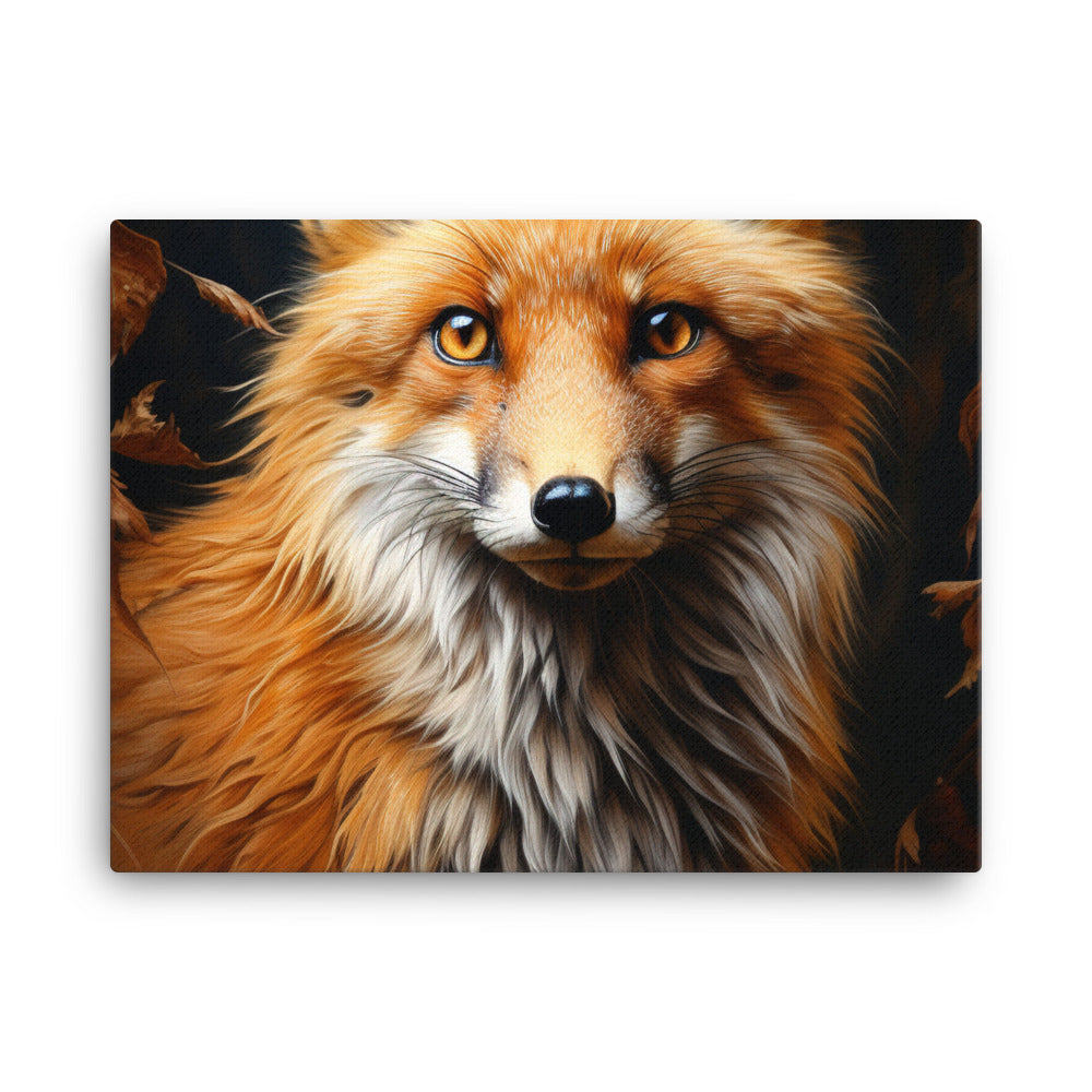 Fuchs Porträt und Herbstblätter - Malerei - Leinwand camping xxx 45.7 x 61 cm