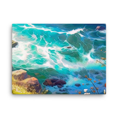 Berge, Blumen, Fluss und Steine - Malerei - Leinwand camping xxx 45.7 x 61 cm