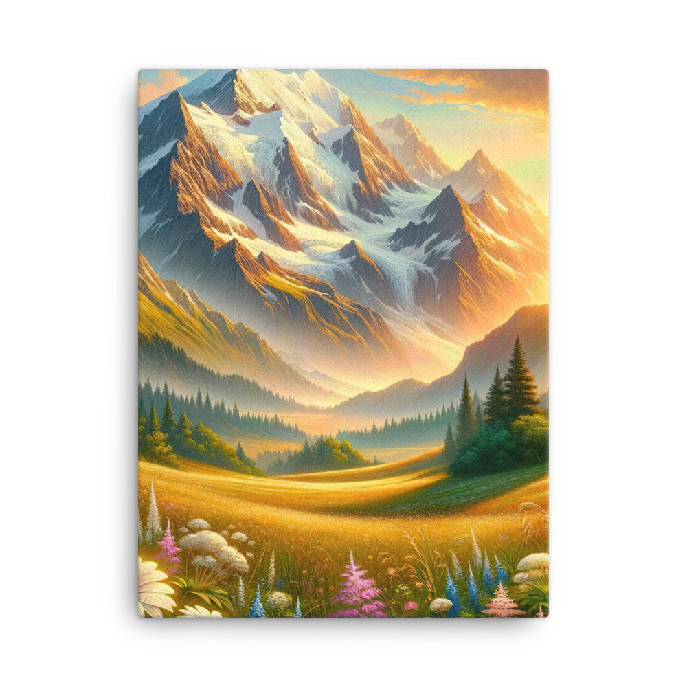 Heitere Alpenschönheit: Schneeberge und Wildblumenwiesen - Leinwand berge xxx yyy zzz 45.7 x 61 cm