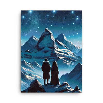 Alpenwinternacht: Digitale Kunst mit Wanderern in Bergen und Sternenhimmel - Leinwand wandern xxx yyy zzz 45.7 x 61 cm