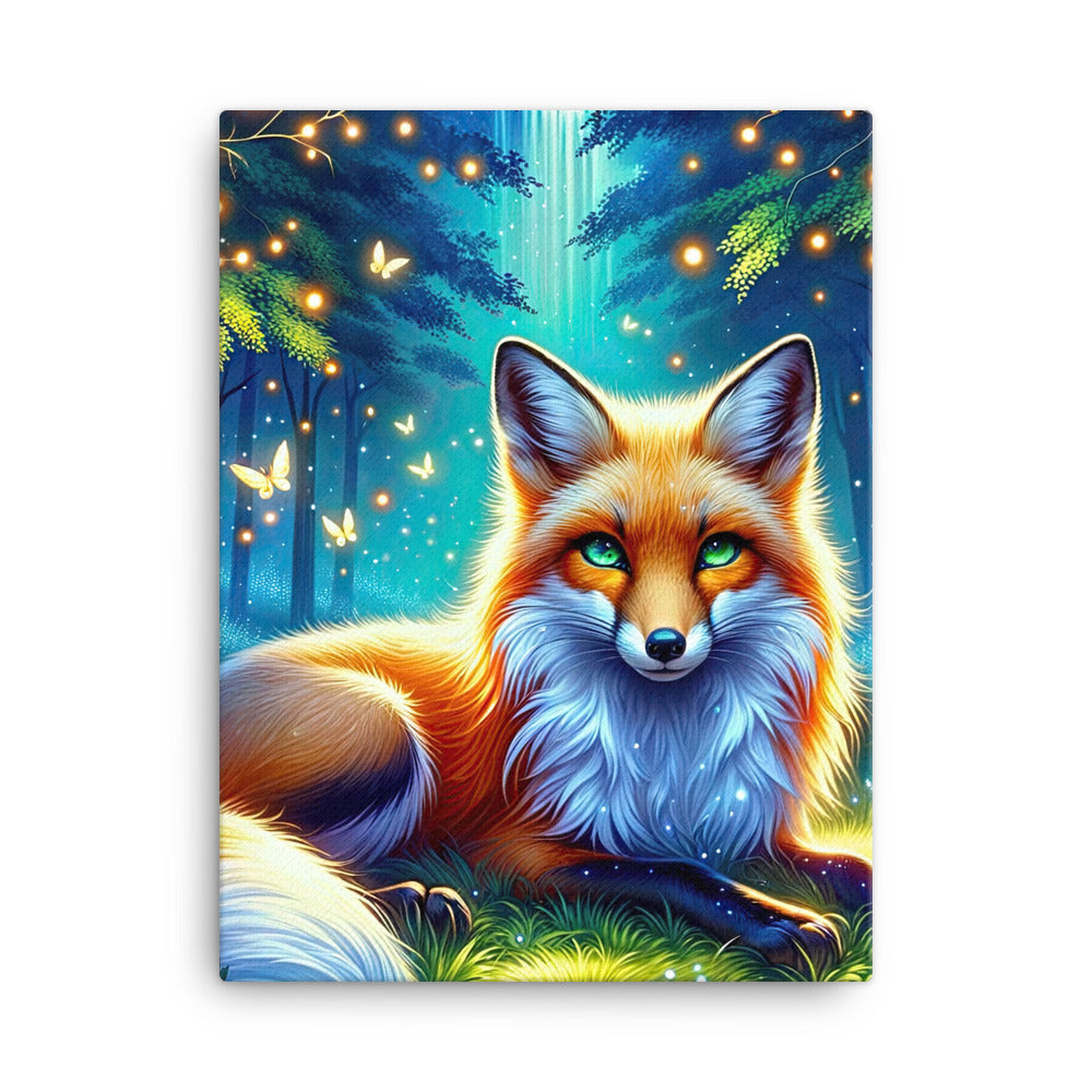 Funkelnder Nachtfuchs auf Waldlichtung mit Feuerwerk - Leinwand camping xxx yyy zzz 45.7 x 61 cm