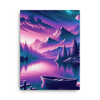 Magische Alpen-Dämmerung, rosa-lila Himmel und Bergsee mit Boot - Leinwand berge xxx yyy zzz 45.7 x 61 cm