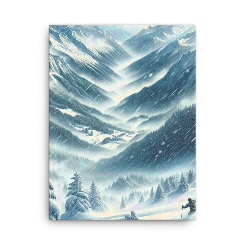 Alpine Wildnis im Wintersturm mit Skifahrer, verschneite Landschaft - Leinwand klettern ski xxx yyy zzz 45.7 x 61 cm