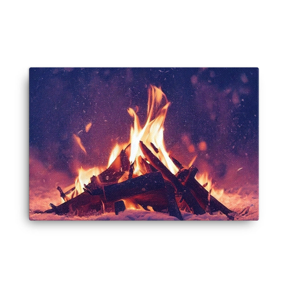 Lagerfeuer im Winter - Campingtrip Foto - Leinwand camping xxx 61 x 91.4 cm