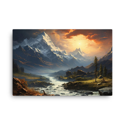 Berge, Sonne, steiniger Bach und Wolken - Epische Stimmung - Leinwand berge xxx 61 x 91.4 cm