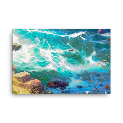 Berge, Blumen, Fluss und Steine - Malerei - Leinwand camping xxx 61 x 91.4 cm