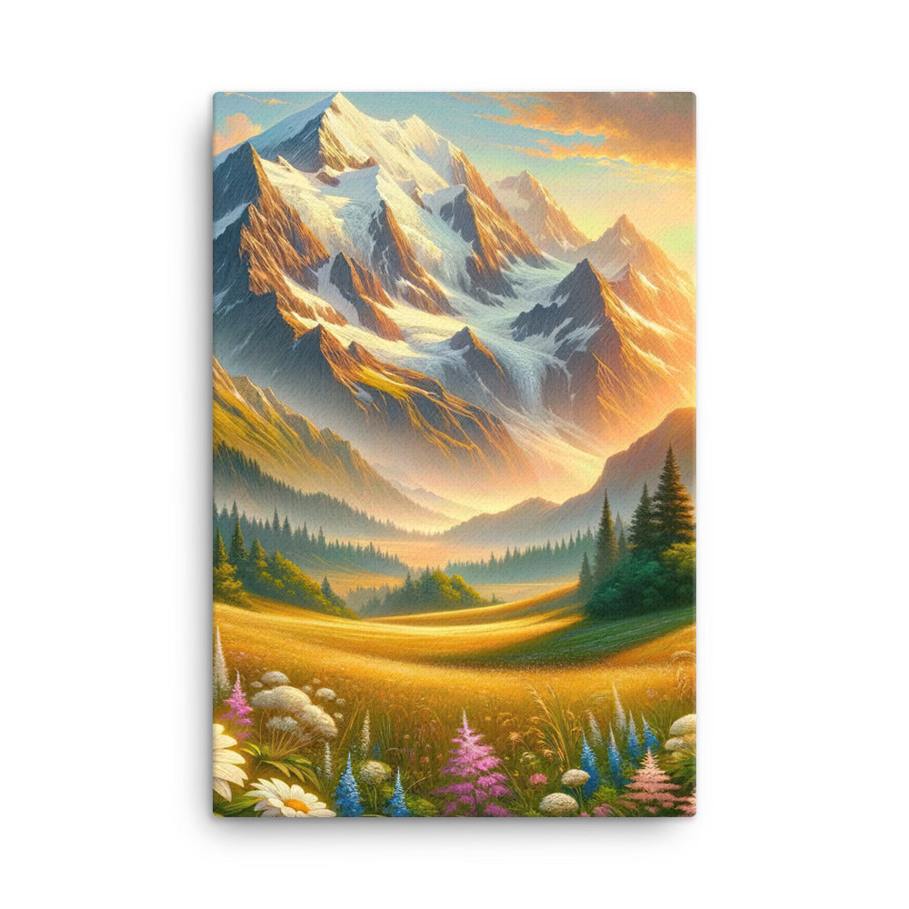 Heitere Alpenschönheit: Schneeberge und Wildblumenwiesen - Leinwand berge xxx yyy zzz 61 x 91.4 cm