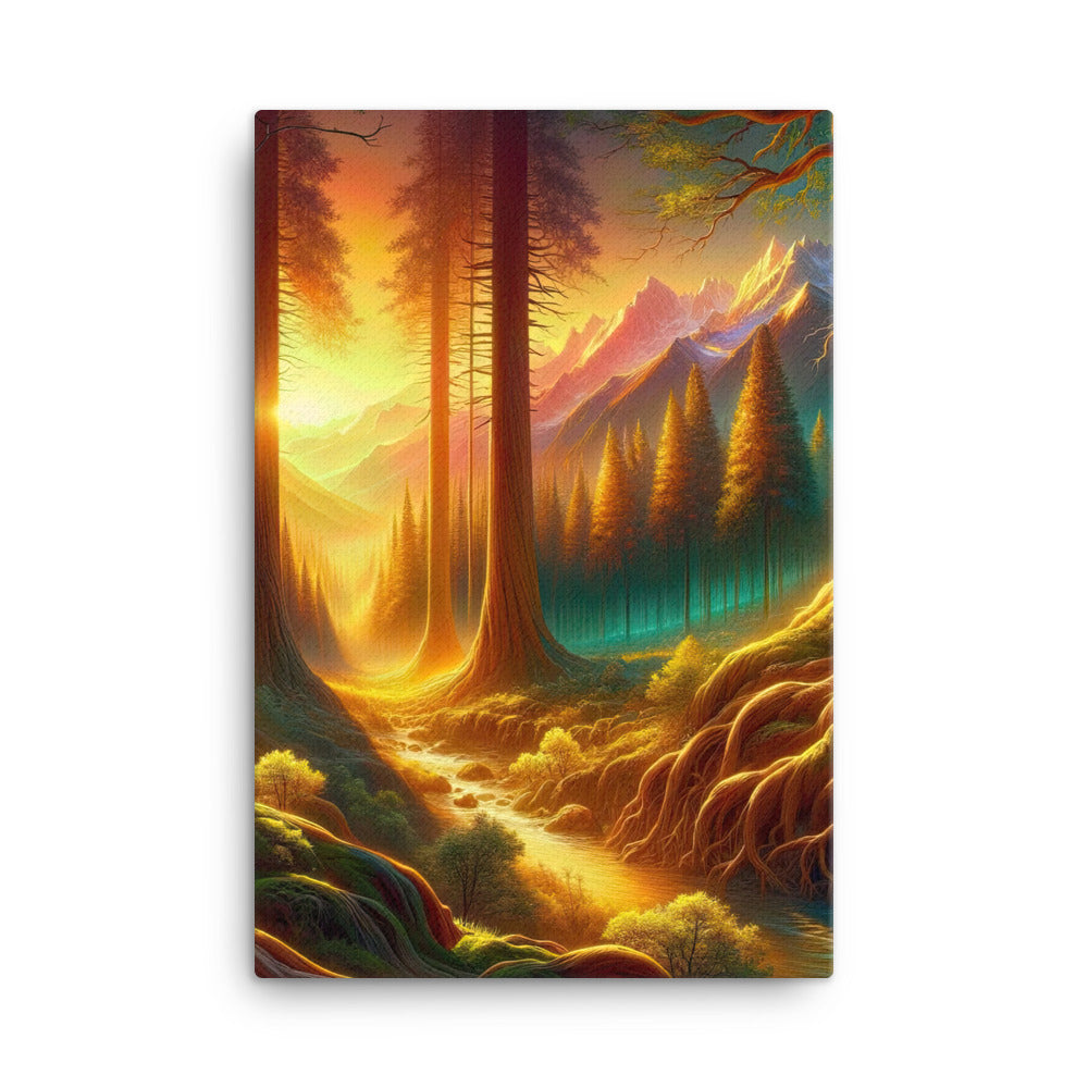 Golden-Stunde Alpenwald, Sonnenlicht durch Blätterdach - Leinwand camping xxx yyy zzz 61 x 91.4 cm