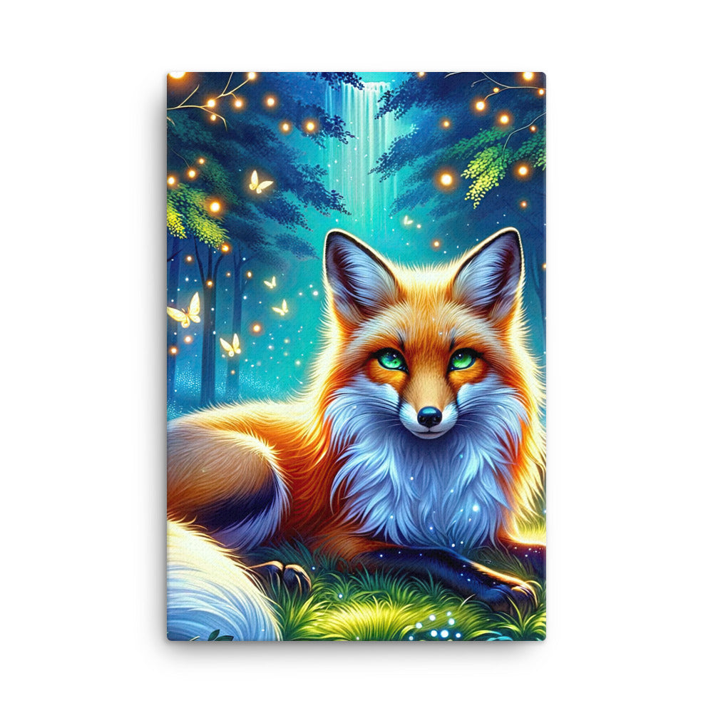 Funkelnder Nachtfuchs auf Waldlichtung mit Feuerwerk - Leinwand camping xxx yyy zzz 61 x 91.4 cm