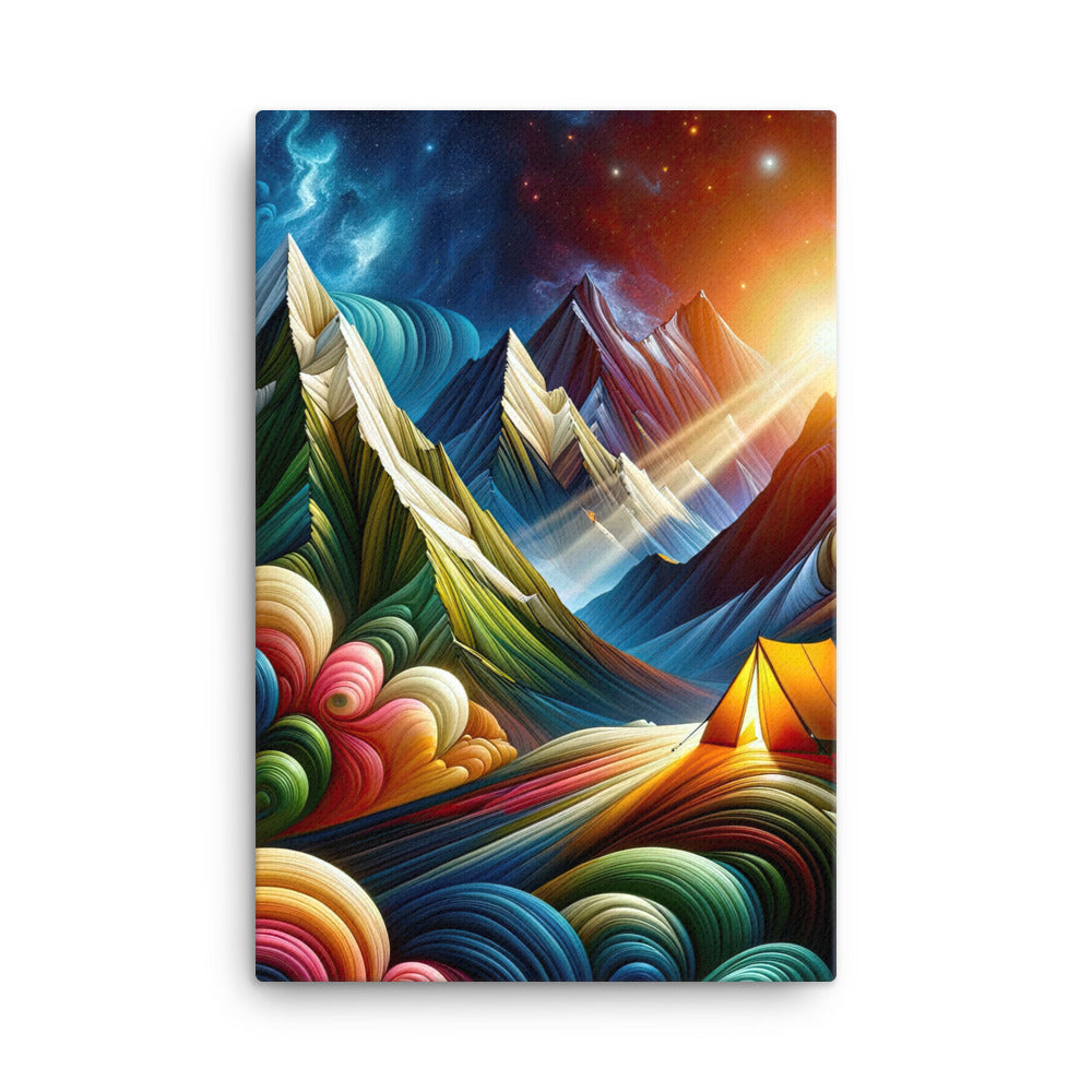 Abstrakte Bergwelt in lebendigen Farben mit Zelt - Leinwand camping xxx yyy zzz 61 x 91.4 cm