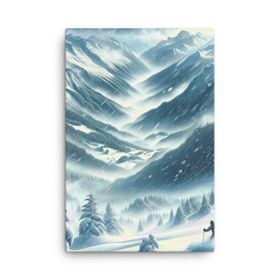 Alpine Wildnis im Wintersturm mit Skifahrer, verschneite Landschaft - Leinwand klettern ski xxx yyy zzz 61 x 91.4 cm