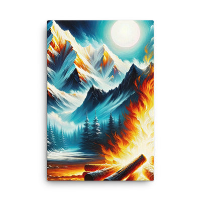 Ölgemälde von Feuer und Eis: Lagerfeuer und Alpen im Kontrast, warme Flammen - Leinwand camping xxx yyy zzz 61 x 91.4 cm