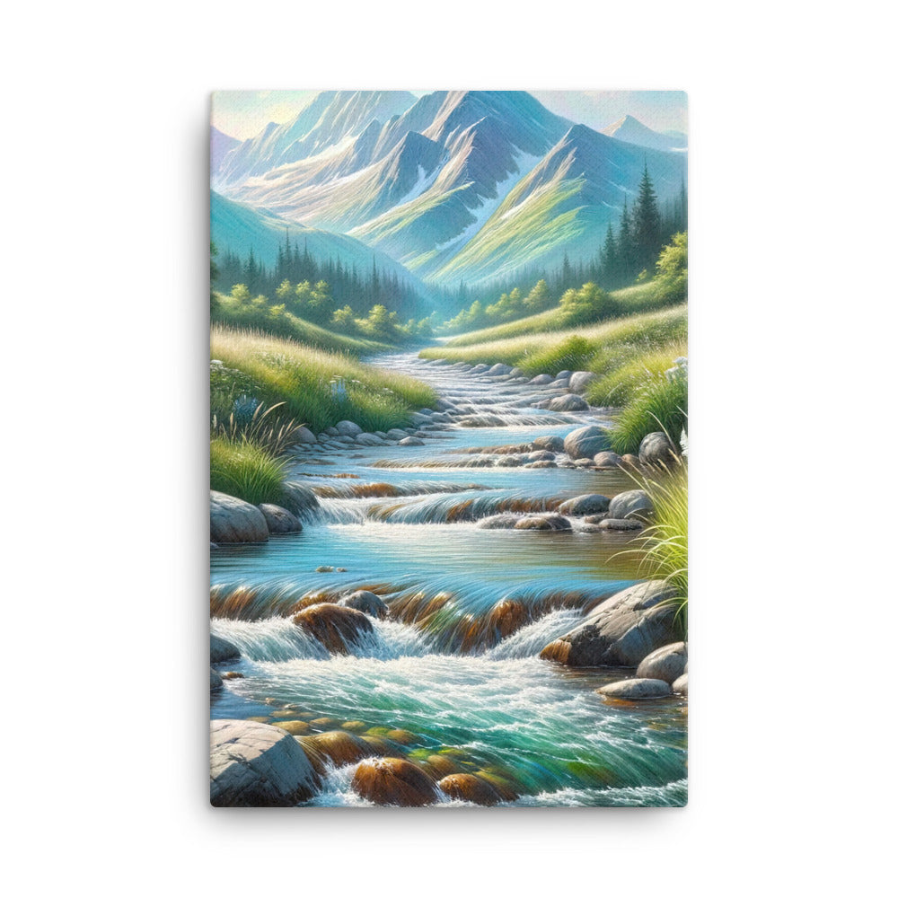 Sanfter Gebirgsbach in Ölgemälde, klares Wasser über glatten Felsen - Leinwand berge xxx yyy zzz 61 x 91.4 cm