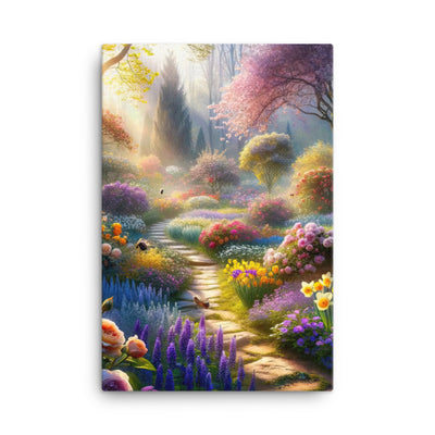 Foto einer Gartenszene im Frühling mit Weg durch blühende Rosen und Veilchen - Leinwand camping xxx yyy zzz 61 x 91.4 cm