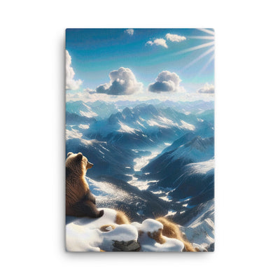 Foto der Alpen im Winter mit Bären auf dem Gipfel, glitzernder Neuschnee unter der Sonne - Leinwand camping xxx yyy zzz 61 x 91.4 cm