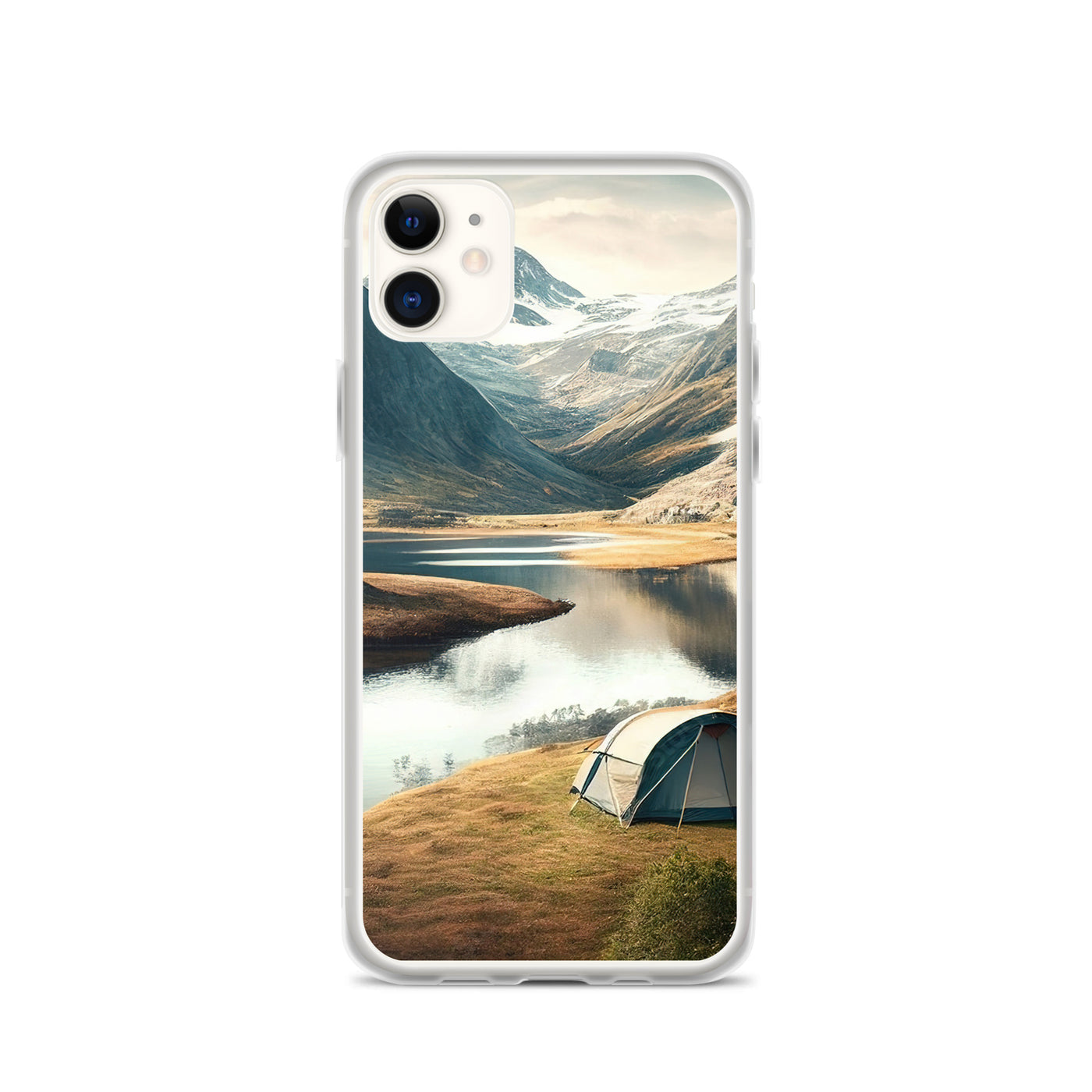 Zelt, Berge und Bergsee - iPhone Schutzhülle (durchsichtig) camping xxx iPhone 11