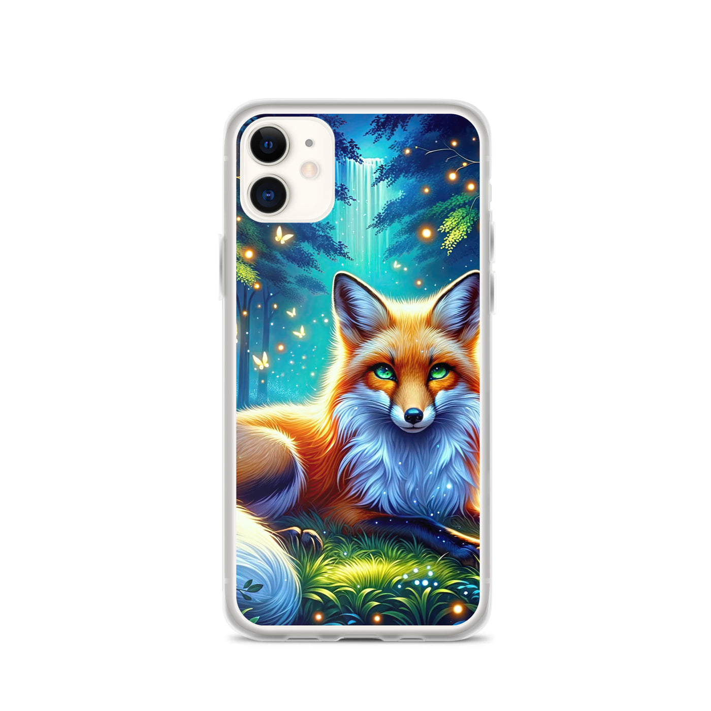 Funkelnder Nachtfuchs auf Waldlichtung mit Feuerwerk - iPhone Schutzhülle (durchsichtig) camping xxx yyy zzz iPhone 11