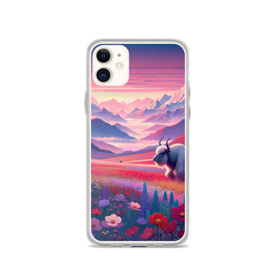 Verträumte Berg-Abenddämmerung mit Hochlandrind und blumigem Glanz - iPhone Schutzhülle (durchsichtig) berge xxx yyy zzz iPhone 11