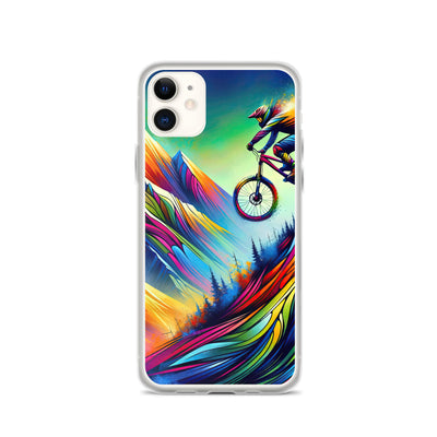 Mountainbiker in farbenfroher Alpenkulisse mit abstraktem Touch (M) - iPhone Schutzhülle (durchsichtig) xxx yyy zzz iPhone 11