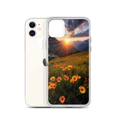 Gebirge, Sonnenblumen und Sonnenaufgang - iPhone Schutzhülle (durchsichtig) berge xxx