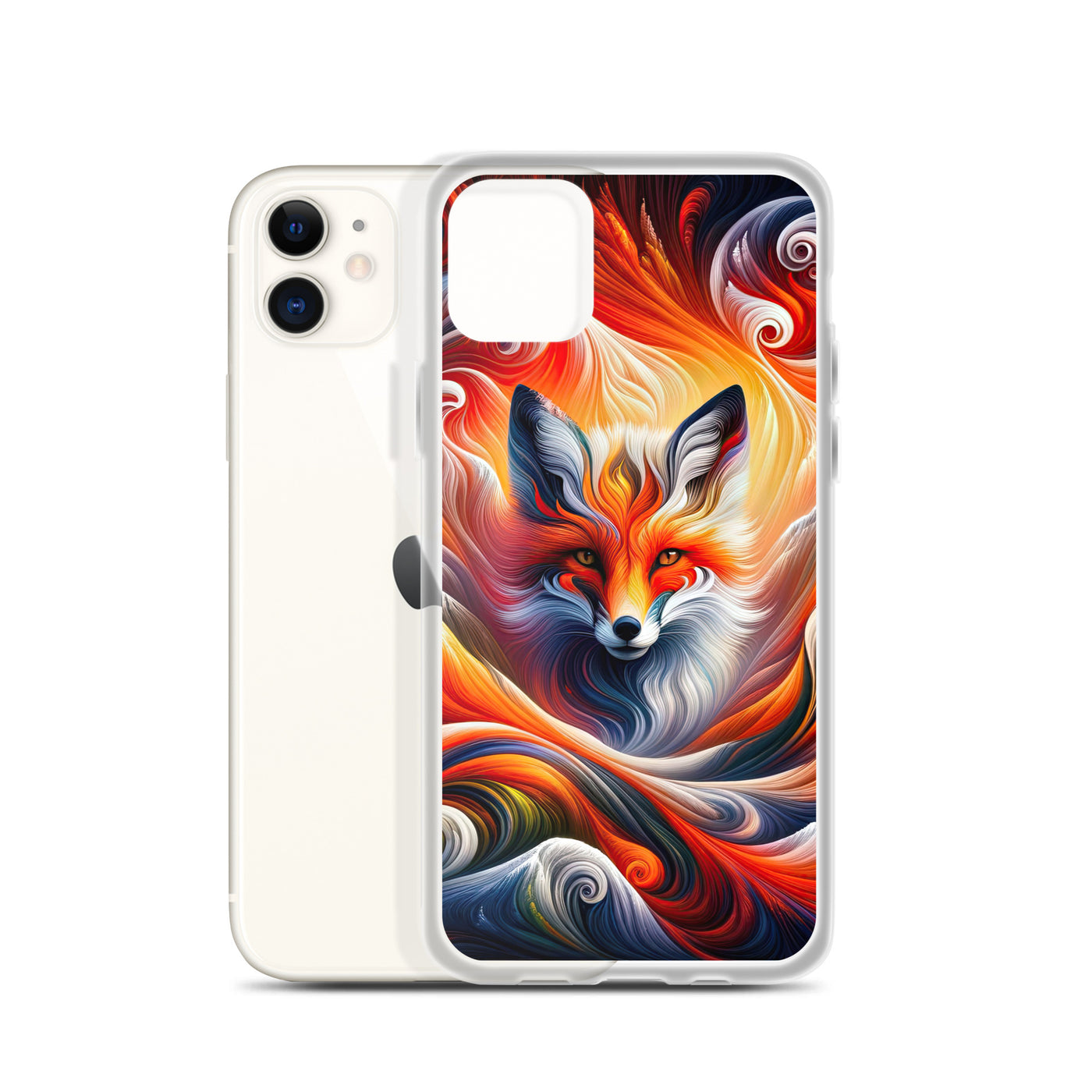 Abstraktes Kunstwerk, das den Geist der Alpen verkörpert. Leuchtender Fuchs in den Farben Orange, Rot, Weiß - iPhone Schutzhülle (durchsichtig) camping xxx yyy zzz