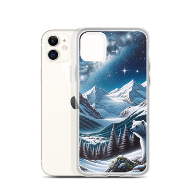 Sternennacht und Eisbär: Acrylgemälde mit Milchstraße, Alpen und schneebedeckte Gipfel - iPhone Schutzhülle (durchsichtig) camping xxx yyy zzz