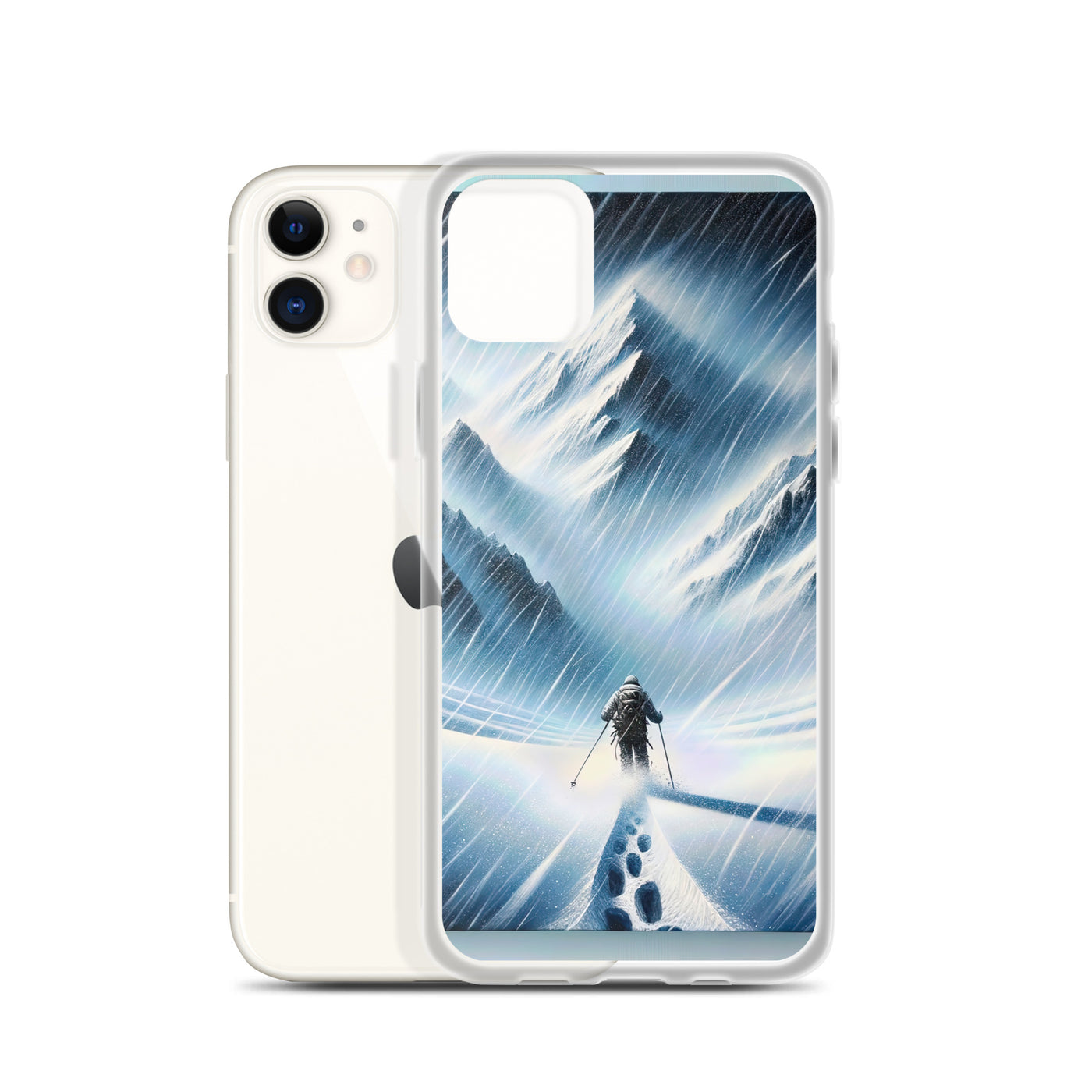 Wanderer und Bergsteiger im Schneesturm: Acrylgemälde der Alpen - iPhone Schutzhülle (durchsichtig) wandern xxx yyy zzz