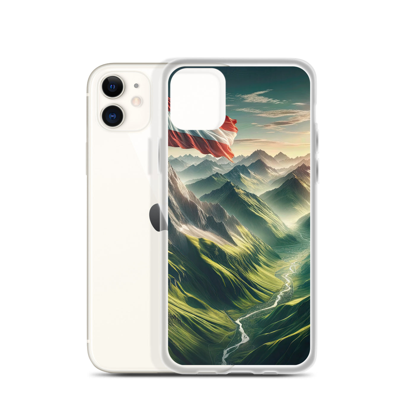 Alpen Gebirge: Fotorealistische Bergfläche mit Österreichischer Flagge - iPhone Schutzhülle (durchsichtig) berge xxx yyy zzz