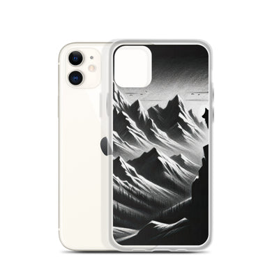 Kohlezeichnung, die die stille Stille der Alpen in der Winterdämmerung verkörpert. Wolf auf einem Berghügel (AN) - iPhone Schutzhülle (durchsichtig) xxx yyy zzz