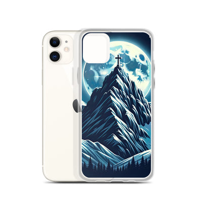 Mondnacht und Gipfelkreuz in den Alpen, glitzernde Schneegipfel - iPhone Schutzhülle (durchsichtig) berge xxx yyy zzz