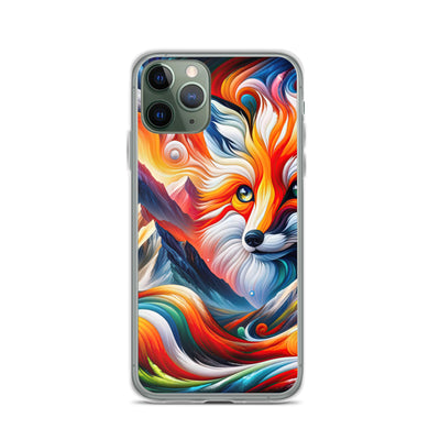 Abstrakte Kunst der Alpen voller lebendiger Farben und dynamischer Bewegung. Es dominiert ein farbiger Fuchs - iPhone Schutzhülle (durchsichtig) camping xxx yyy zzz iPhone 11 Pro