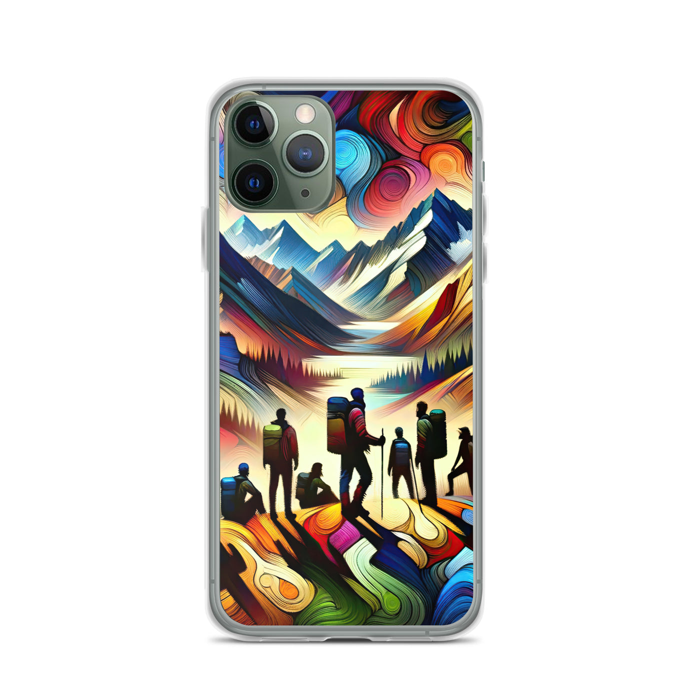 Abstraktes Kunstgemälde der Alpen voller lebendiger Muster. Ein vielfältiges Wanderteam, sowohl Männer als auch Frauen - Schutzhülle wandern xxx yyy zzz iPhone 11 Pro