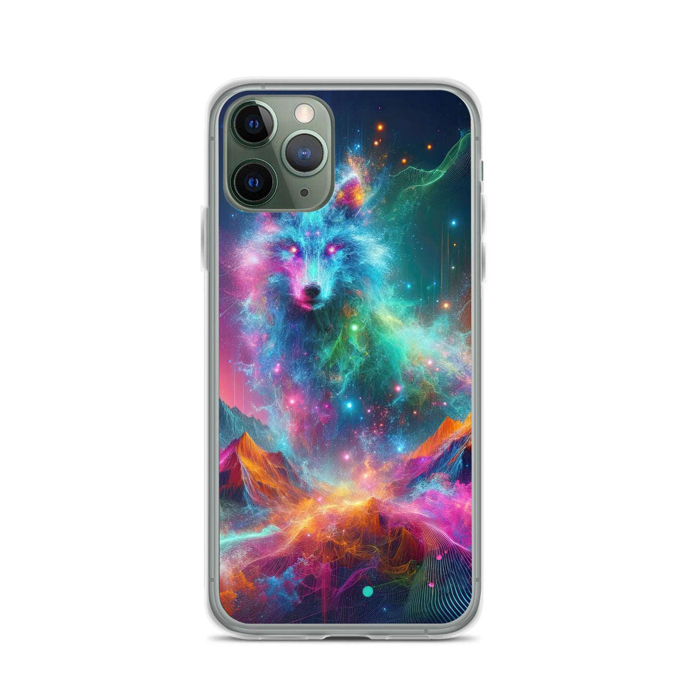 Alpen und Wolf: Lebendige Farben und schimmernde Lichtpartikel (AN) - iPhone Schutzhülle (durchsichtig) xxx yyy zzz iPhone 11 Pro