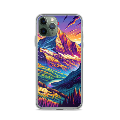 Bergpracht mit Schweizer Flagge: Farbenfrohe Illustration einer Berglandschaft - iPhone Schutzhülle (durchsichtig) berge xxx yyy zzz iPhone 11 Pro