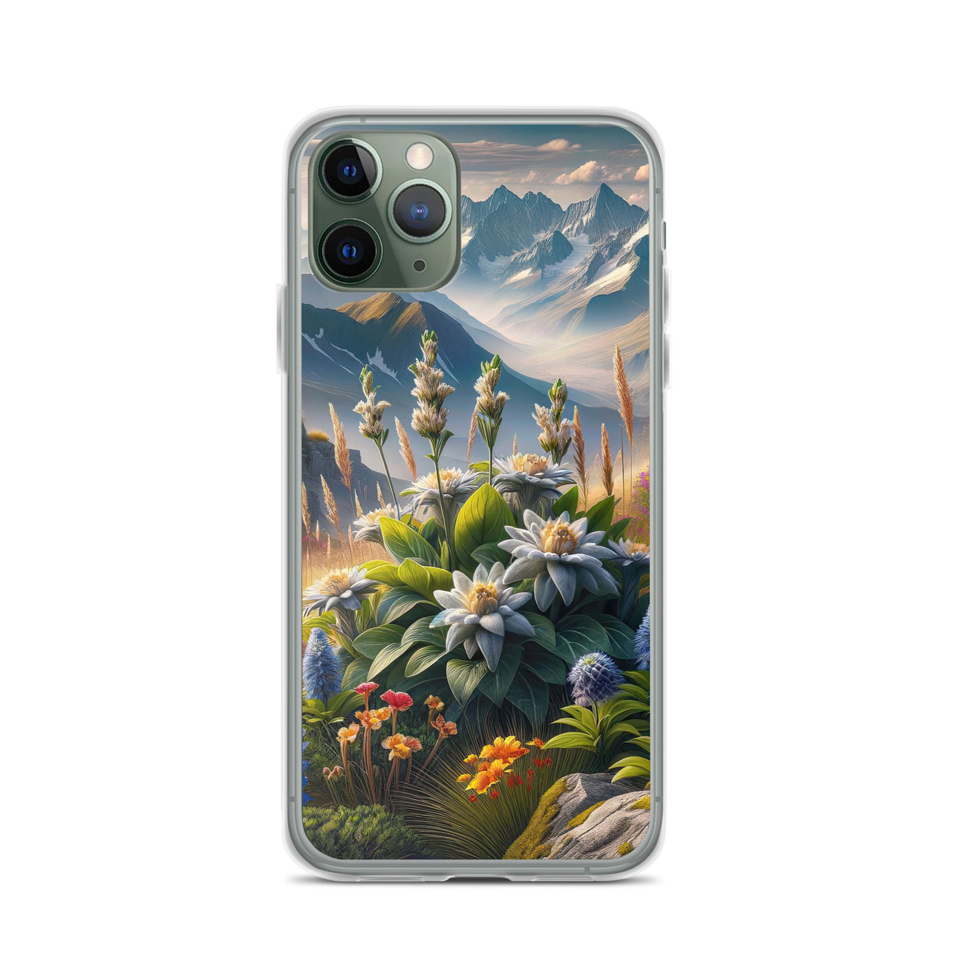 Alpine Flora: Digitales Kunstwerk mit lebendigen Blumen - iPhone Schutzhülle (durchsichtig) berge xxx yyy zzz iPhone 11 Pro