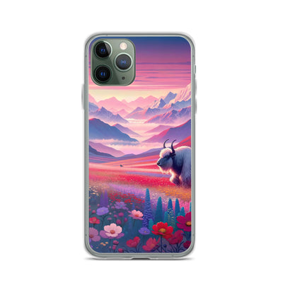 Verträumte Berg-Abenddämmerung mit Hochlandrind und blumigem Glanz - iPhone Schutzhülle (durchsichtig) berge xxx yyy zzz iPhone 11 Pro