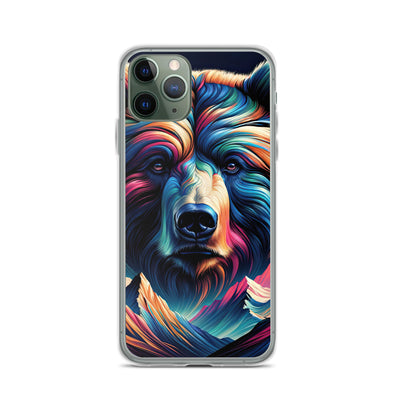 Majestätischer Bär vor Schweizer Alpen in abstrakter Kunst - iPhone Schutzhülle (durchsichtig) camping xxx yyy zzz iPhone 11 Pro