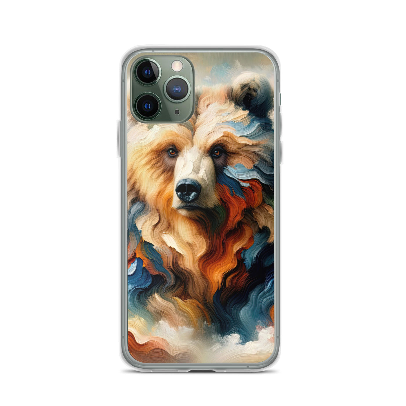 Ölgemälde mit Bär und abstrakter Alpeninterpretation, Verschmelzung von Natur und Kunst - iPhone Schutzhülle (durchsichtig) camping xxx yyy zzz iPhone 11 Pro