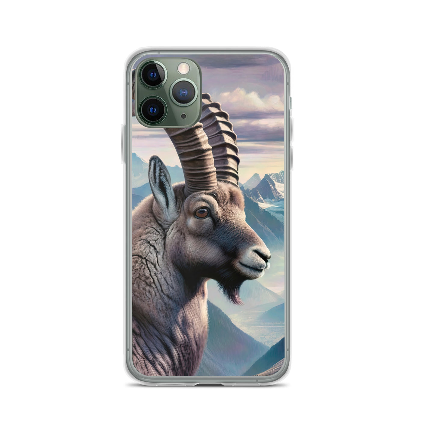 Digitales Steinbock-Porträt vor Alpenkulisse - iPhone Schutzhülle (durchsichtig) berge xxx yyy zzz iPhone 11 Pro