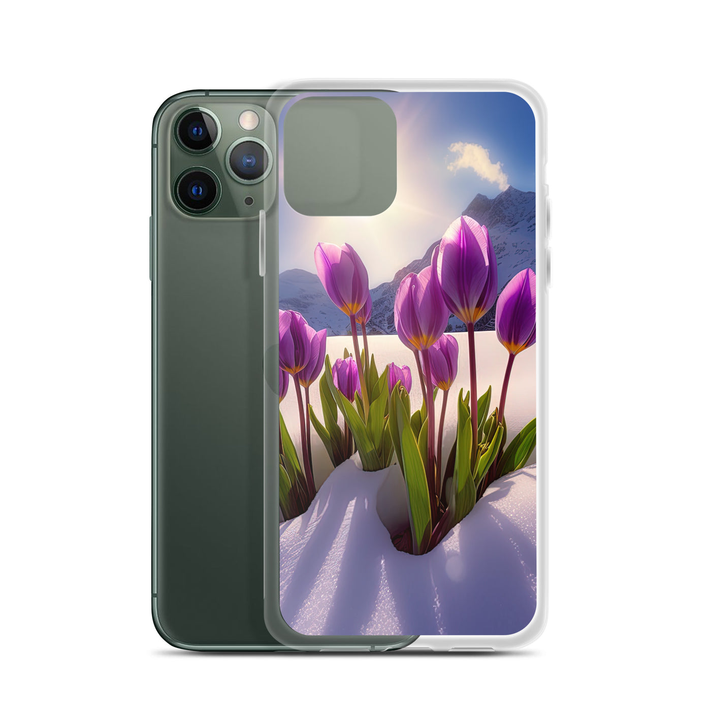 Tulpen im Schnee und in den Bergen - Blumen im Winter - iPhone Schutzhülle (durchsichtig) berge xxx