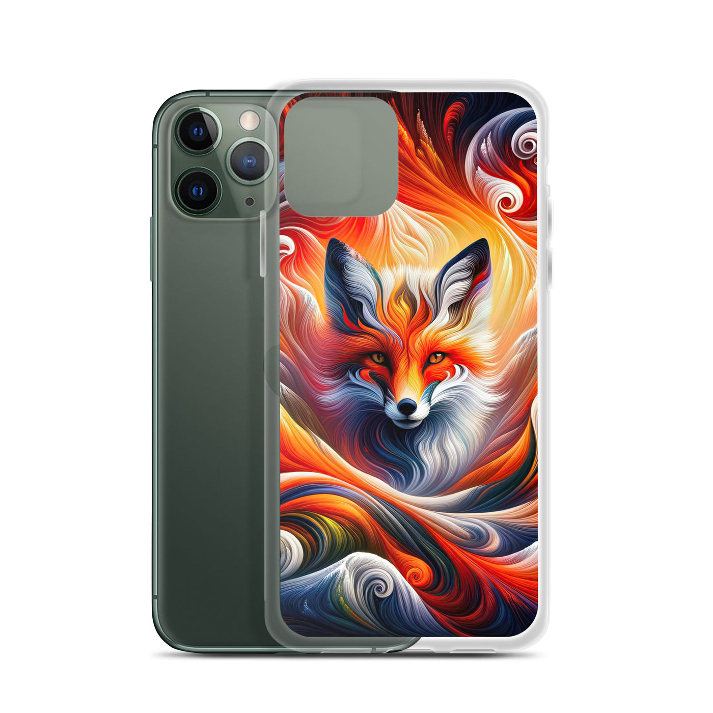 Abstraktes Kunstwerk, das den Geist der Alpen verkörpert. Leuchtender Fuchs in den Farben Orange, Rot, Weiß - iPhone Schutzhülle (durchsichtig) camping xxx yyy zzz