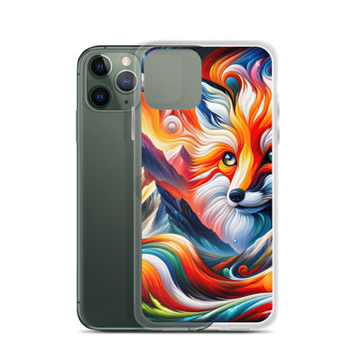 Abstrakte Kunst der Alpen voller lebendiger Farben und dynamischer Bewegung. Es dominiert ein farbiger Fuchs - iPhone Schutzhülle (durchsichtig) camping xxx yyy zzz