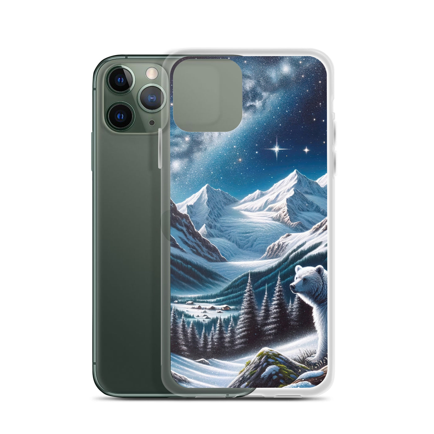 Sternennacht und Eisbär: Acrylgemälde mit Milchstraße, Alpen und schneebedeckte Gipfel - iPhone Schutzhülle (durchsichtig) camping xxx yyy zzz