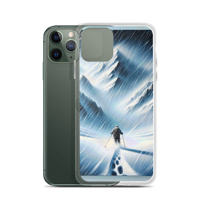 Wanderer und Bergsteiger im Schneesturm: Acrylgemälde der Alpen - iPhone Schutzhülle (durchsichtig) wandern xxx yyy zzz