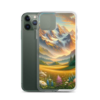 Heitere Alpenschönheit: Schneeberge und Wildblumenwiesen - iPhone Schutzhülle (durchsichtig) berge xxx yyy zzz