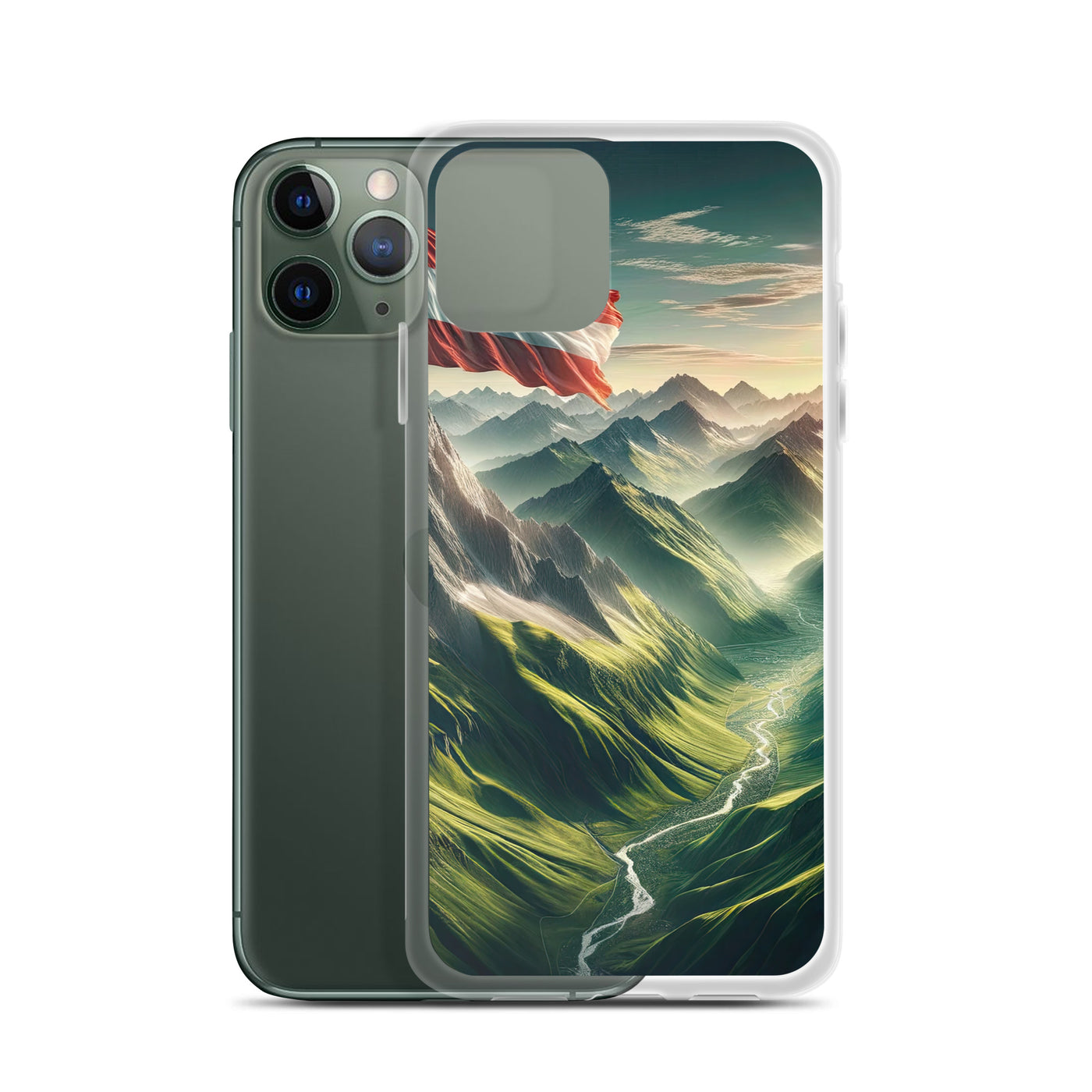 Alpen Gebirge: Fotorealistische Bergfläche mit Österreichischer Flagge - iPhone Schutzhülle (durchsichtig) berge xxx yyy zzz