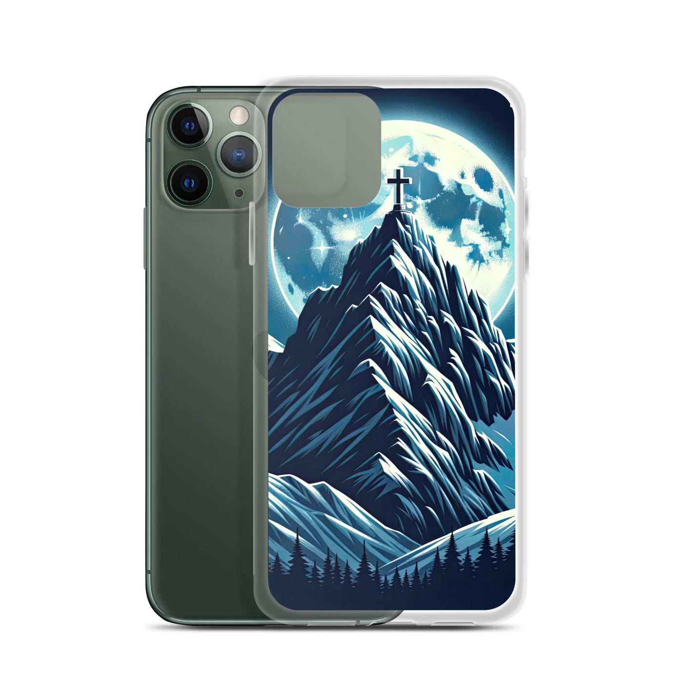 Mondnacht und Gipfelkreuz in den Alpen, glitzernde Schneegipfel - iPhone Schutzhülle (durchsichtig) berge xxx yyy zzz