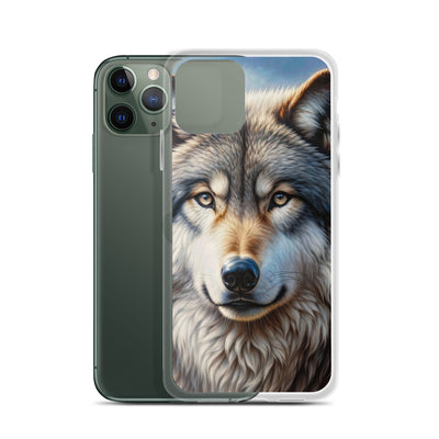 Porträt-Ölgemälde eines prächtigen Wolfes mit faszinierenden Augen (AN) - iPhone Schutzhülle (durchsichtig) xxx yyy zzz