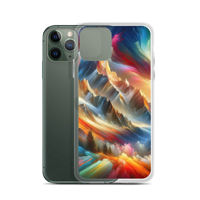 Lebendige abstrakte Alpendarstellung in populärem Kunststil - iPhone Schutzhülle (durchsichtig) berge xxx yyy zzz